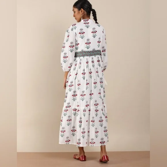 Inde Rooh Jaipuri Print Cotton A Line Maxi Dress Size Small - Picture 3 of 11